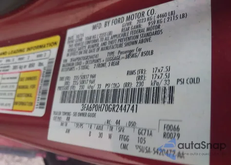 2016 Ford Fusion Se z USA, uszkodzony, nr VIN 3FA6P0H70GR244741